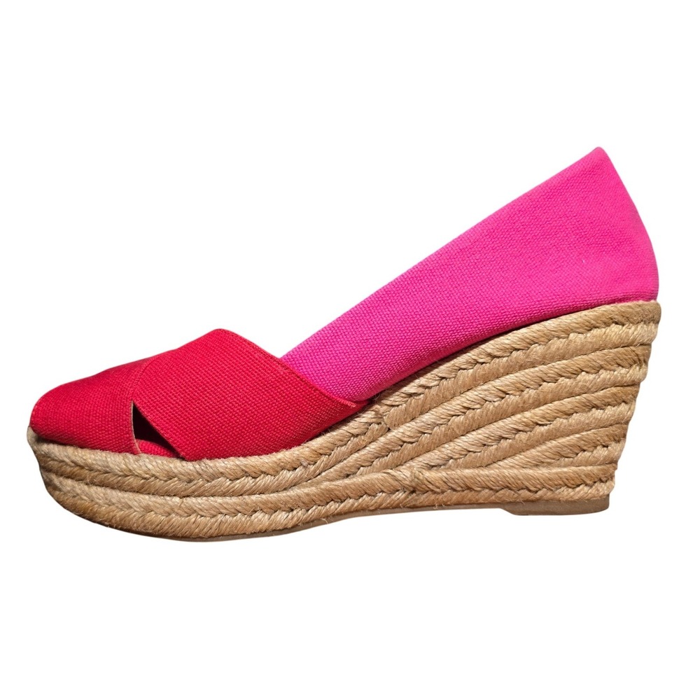 Tory Burch Womens Pink Red Canvas Espadrille Wedge Sandals Size 8.5 B Made Spain - Picture 3 of 8